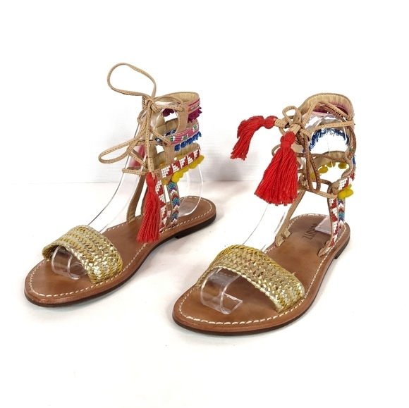 Schutz Lannister Embroidered Lace-up Sandals - Picture 2 of 12